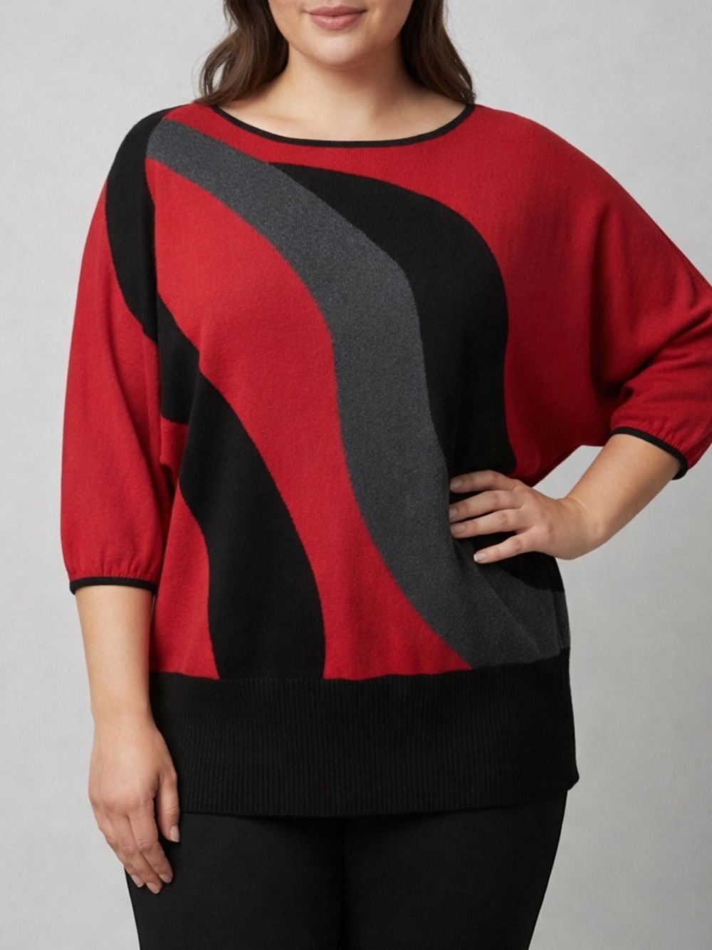 😍SHOW SPECIAL - STYLE & CO Red Black Grey Color Block Sweater Plus size XL